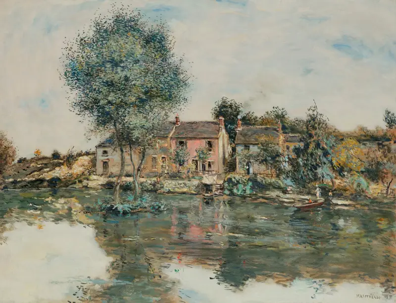Det rosa huset, vid Oise-stranden av Jean François Raffaëlli