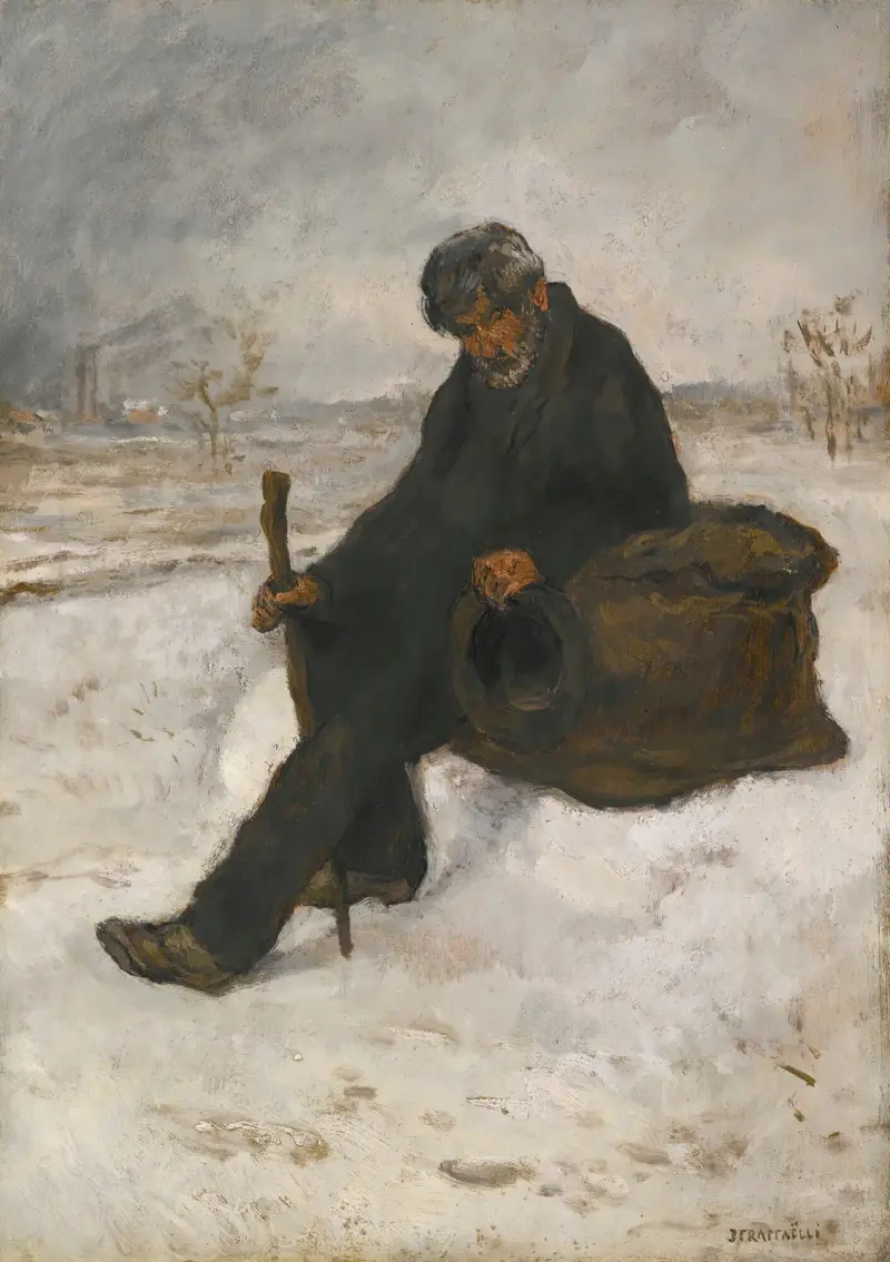 Järnvägsarbetaren i snön av Jean François Raffaëlli