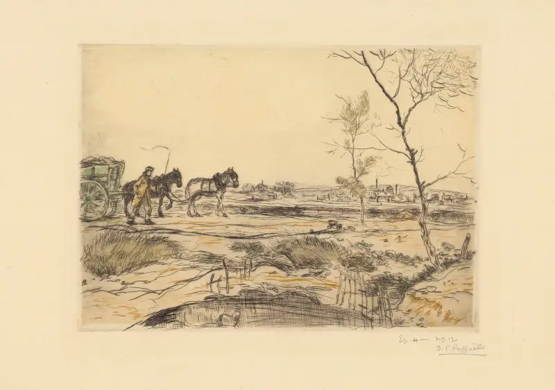 Förstadsslandskap (skottkärran) av Jean François Raffaëlli