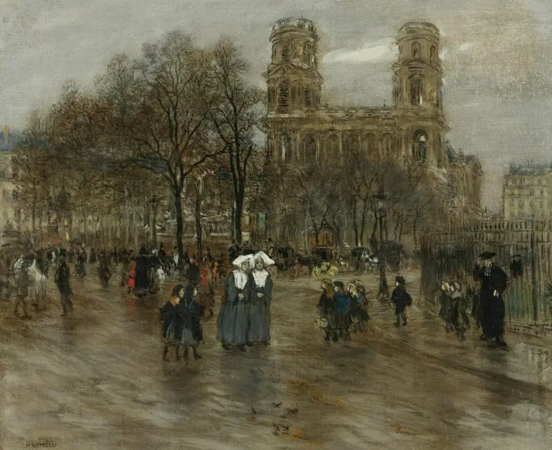 Place St. Sulpice, Paris av Jean François Raffaëlli