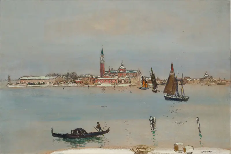 San Giorgio Under Snow, Venice av Jean François Raffaëlli