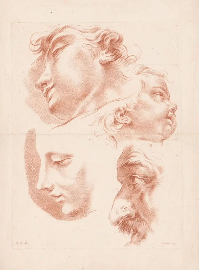 Heads of two men, a woman and a child av Louis-François Roubiliac