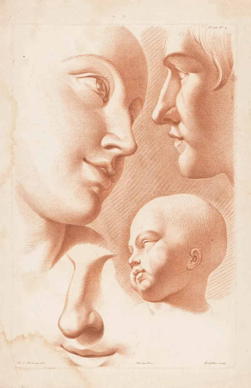 Heads of woman, man and child av Louis-François Roubiliac