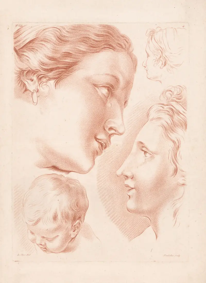 Three women’s heads and a child’s head av Louis-François Roubiliac
