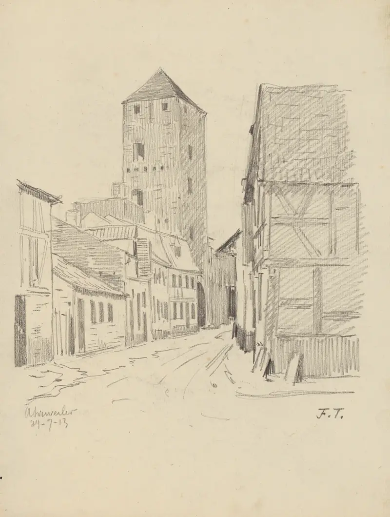 Gränd och fyrkantigt torn i Ahrweiler (Rhenlandet-Pfalz) av Jean-François Taelemans