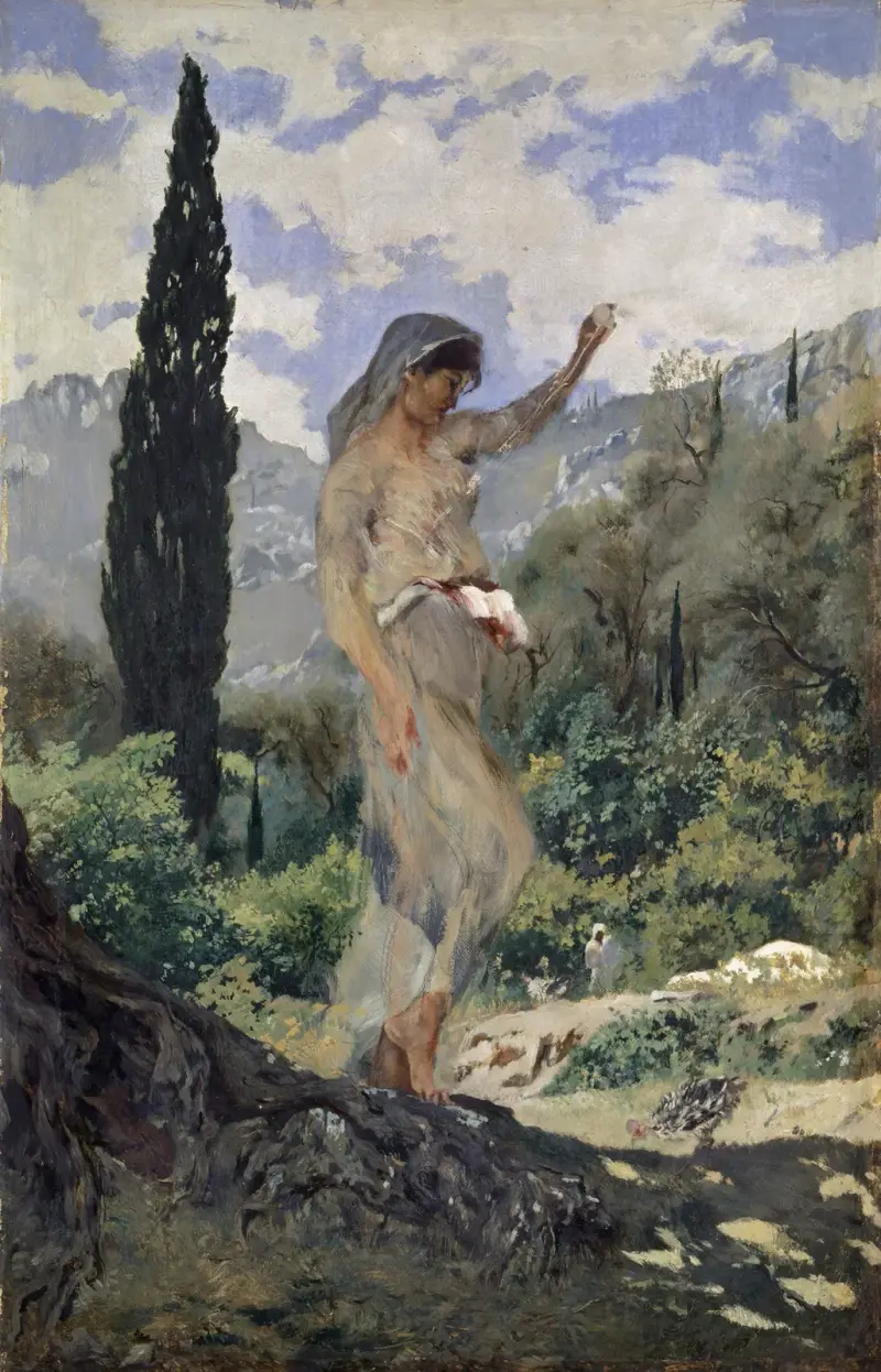 Spinning Girl on Corfu av Frank Buchser