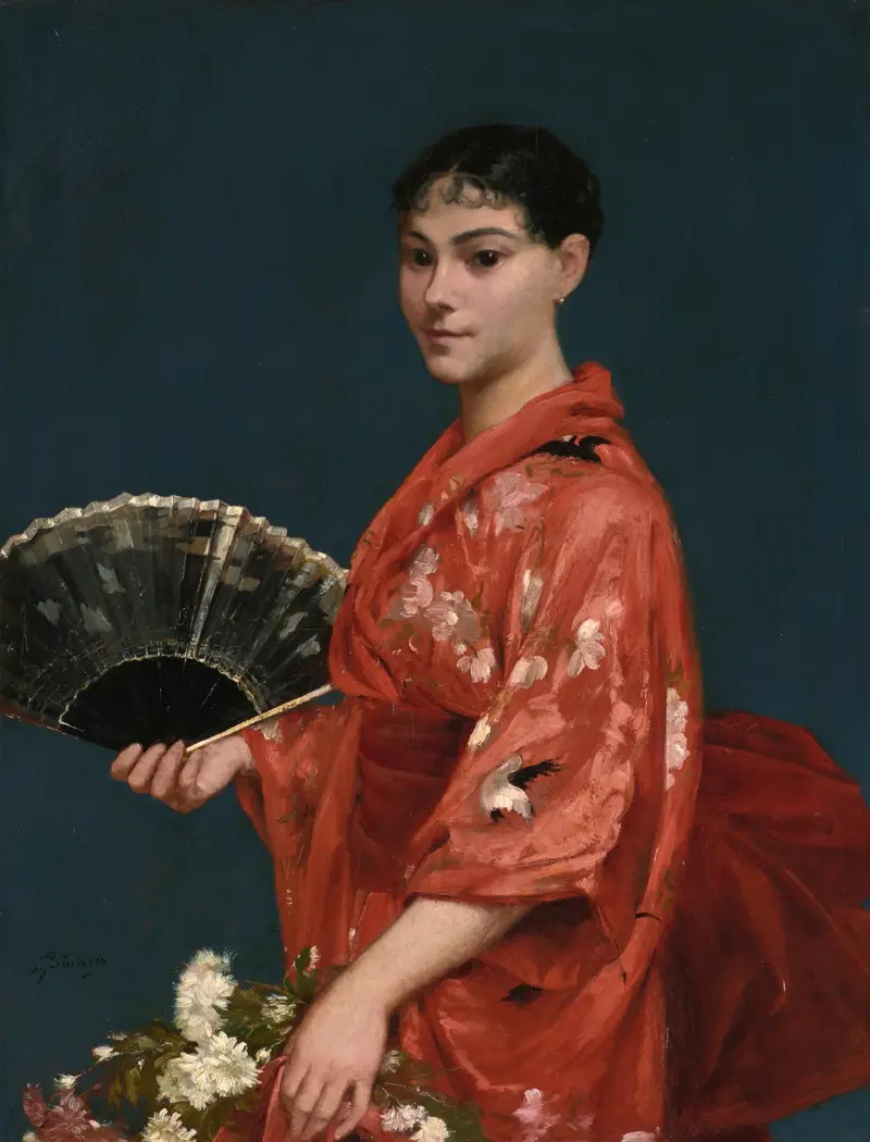 Young Woman in a Red Kimono av Frank Buchser