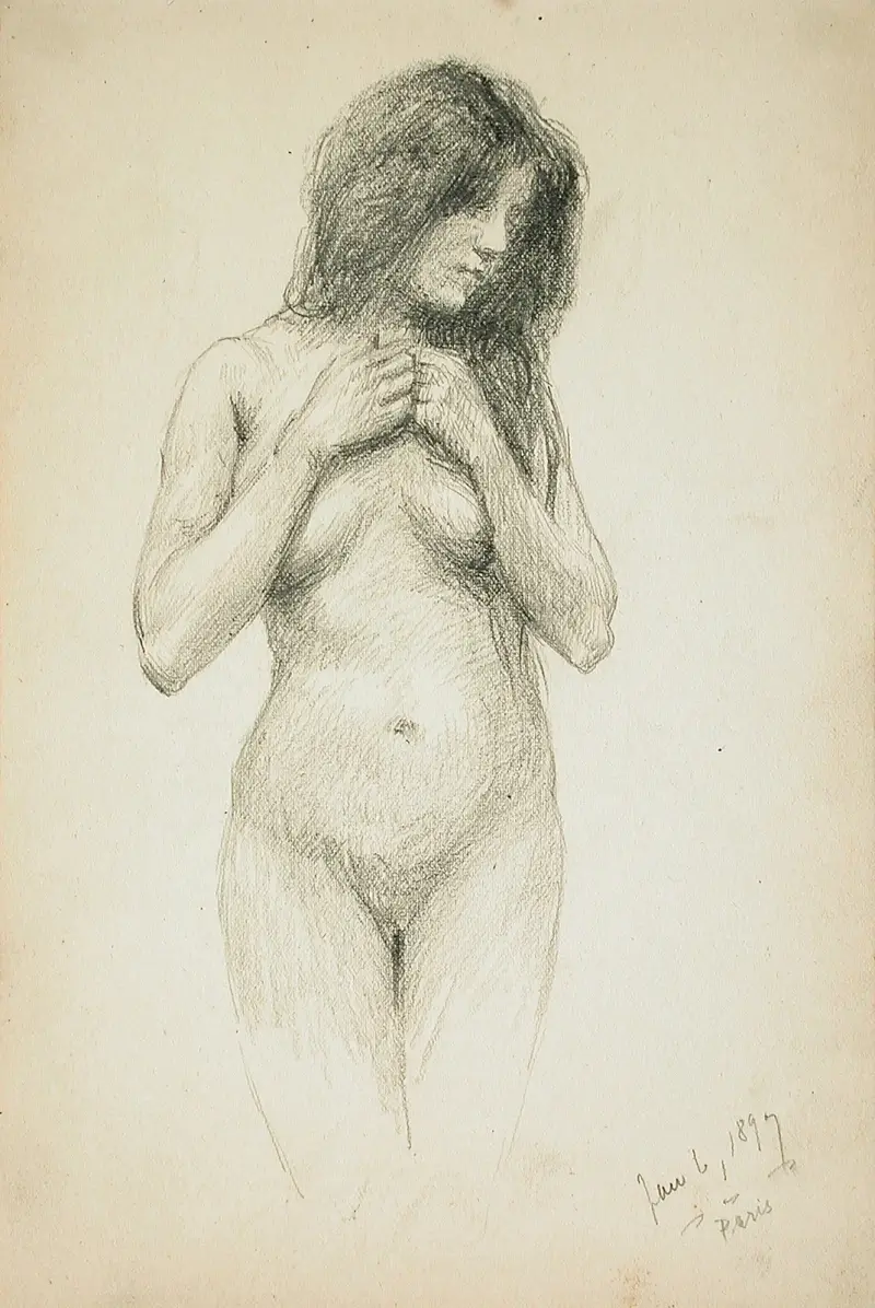 Kvinnlig nakenstudie av Frank Duveneck