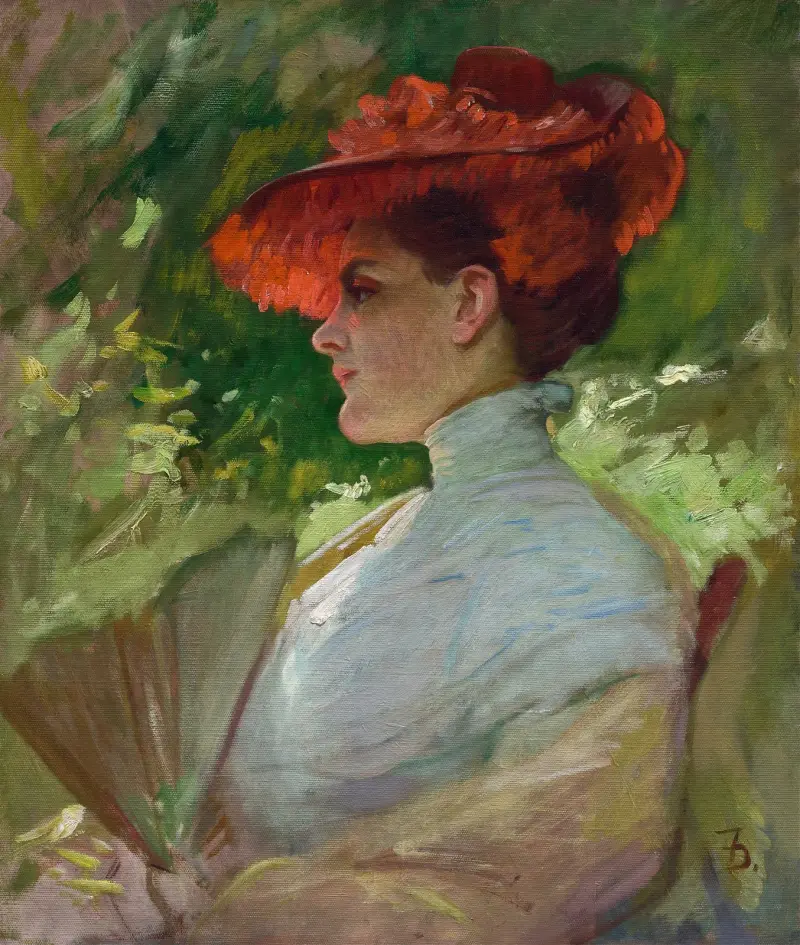 Lady with a Red Hat (Portrait of Maggie Wilson) av Frank Duveneck