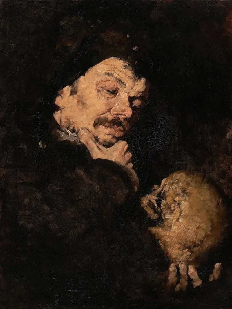 Man som håller en skalle (Memento Mori) av Frank Duveneck