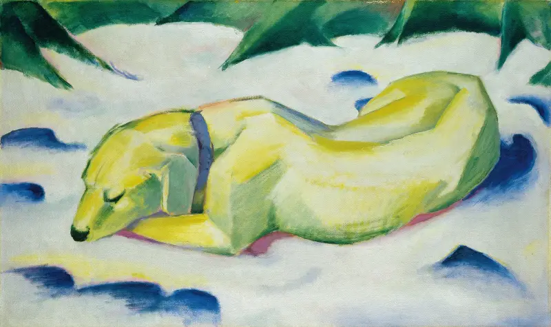 Pies leżący na śniegu, Franz Marc