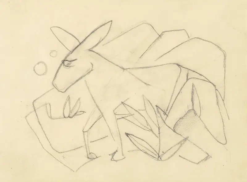 Esel in stilisierter Landschaft av Franz Marc