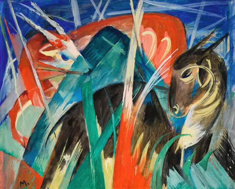 Baśniowe zwierzęta I (Kompozycja ze zwierzętami I), Franz Marc