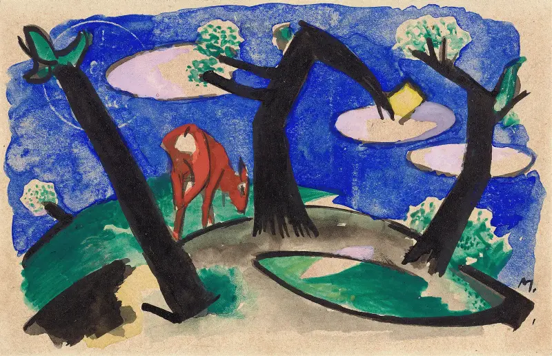 Landschaft mit einem roten Tier von Franz Marc