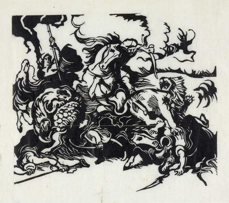 Lion hunt for Delacroix av Franz Marc