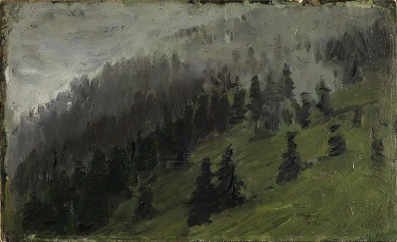Nebel zwischen Tannen av Franz Marc
