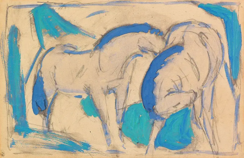 Zwei Pferde, blaugrün von Franz Marc