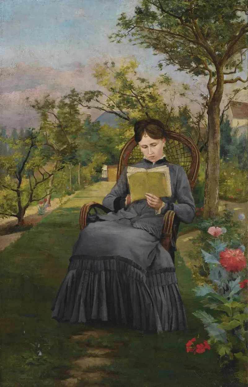 Thérèse lisant dans le parc de Méric av Frédéric Bazille