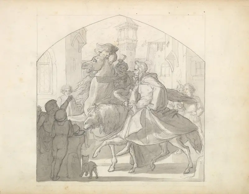 A Man and a Monkey Riding on Horseback av Frederic Leighton