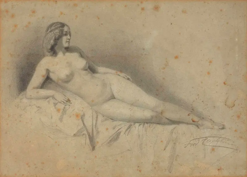 A reclining female nude av Frederic Leighton