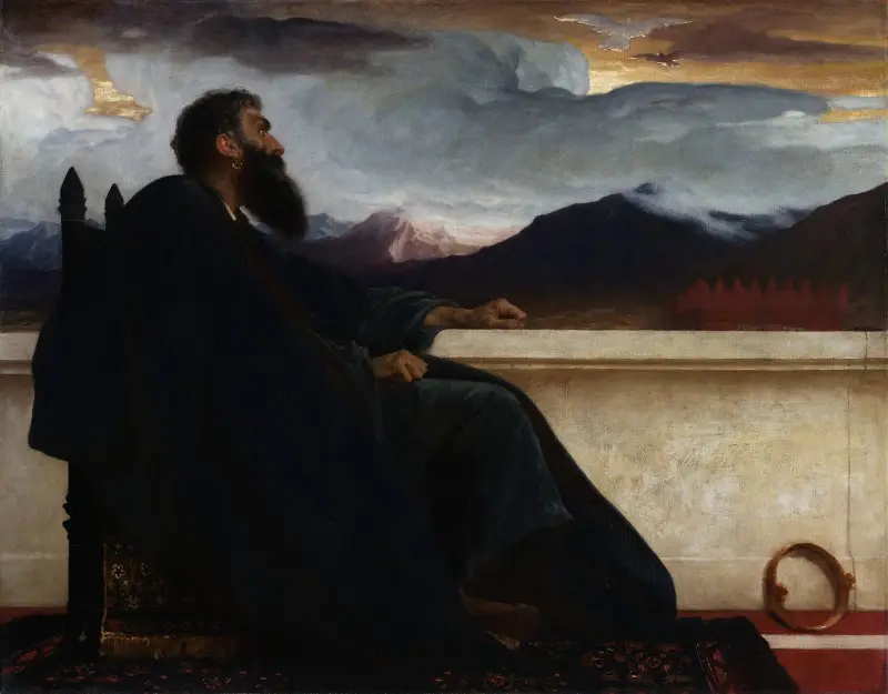 David, ack att jag hade vingar som en duva! Ty då skulle jag flyga bort och finna ro. Psalm 55:6 av Frederic Leighton