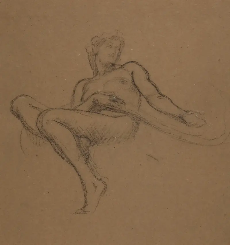 Female nude seated, study for the Garden of the Hesperides av Frederic Leighton