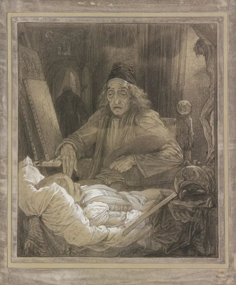 Luca Signorelli Painting his Dead Son av Frederic Leighton