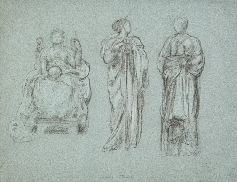 Three studies of draped female figures, one seated av Frederic Leighton