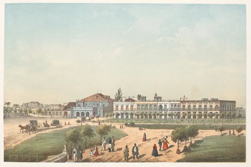 Teatern Tacón och en del av Paseo de Isabel II av Pierre Toussaint Frédéric Mialhe