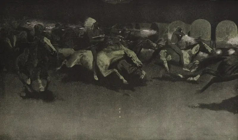 A night attack on a government wagon train av Frederic Remington