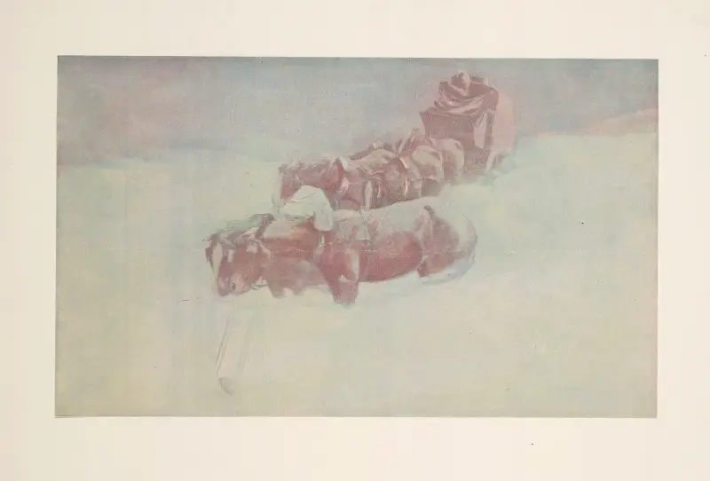 A snow-bound Christmas on the overland coach av Frederic Remington