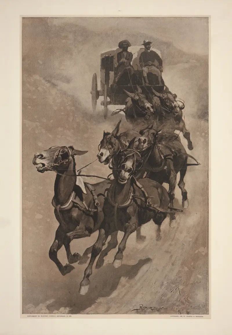 An Army Mail Ambulance–A ‘Busted’ Brake and a Down Grade av Frederic Remington
