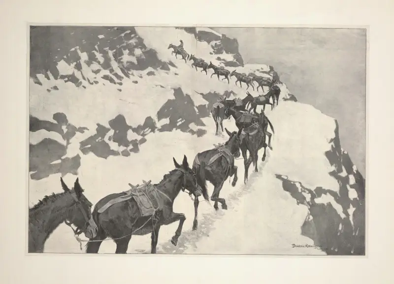 An Ore-train going into the silver-mines, Colorado av Frederic Remington