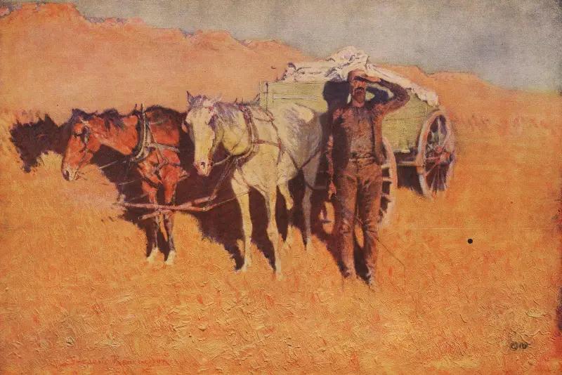 I mörkret för en torr lägerplats av Frederic Remington