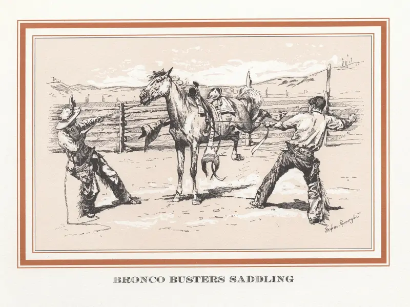 Bronco busters saddling av Frederic Remington