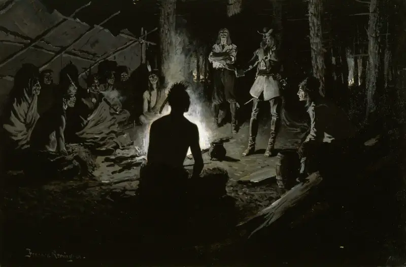 French Explorer’s Council with the Indians av Frederic Remington