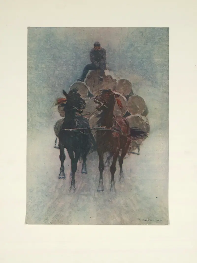 Timmerdrivning till floden av Frederic Remington