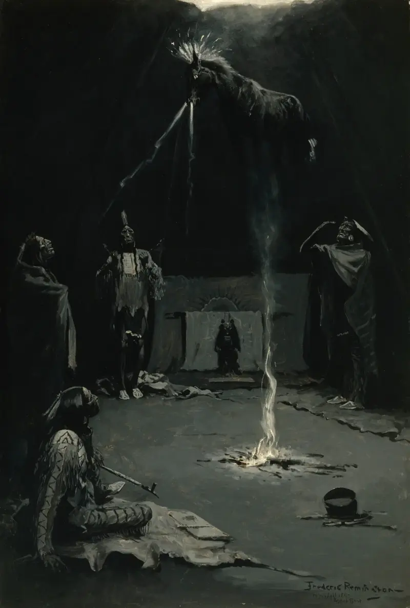 Indianischer Feuergott (Der Ritt des Medizinpferdes) von Frederic Remington