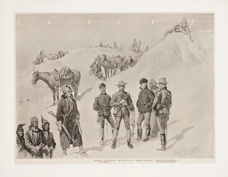 Löjtnant Caseys sista spaning. Spejande efter fienden från fästets klippor av Frederic Remington