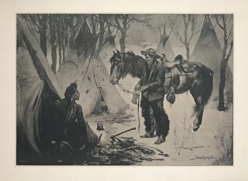On the Cattle Range–‘What’s the Show for a Christmas Dinner, Chief av Frederic Remington