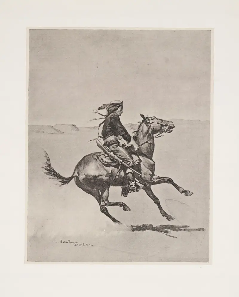 En av Fort Keoghs cheyennespaningskår, ledd av löjtnant Casey av Frederic Remington