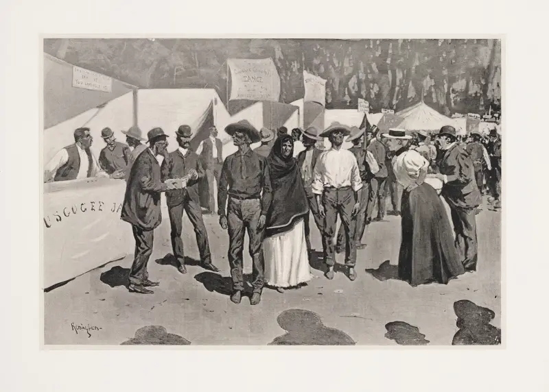Betalning till indianerna för Cherokee-remsan – scener kring regeringens löneutbetalningskontor av Frederic Remington