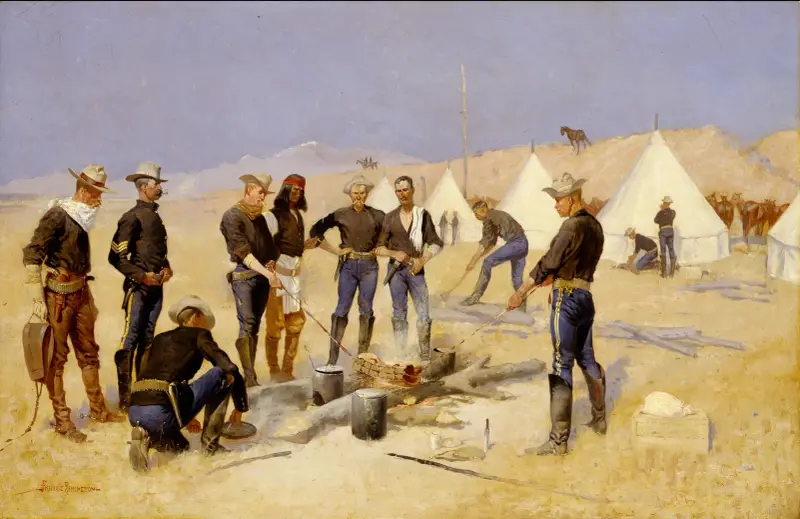Roasting the Christmas Beef in a Cavalry Camp av Frederic Remington