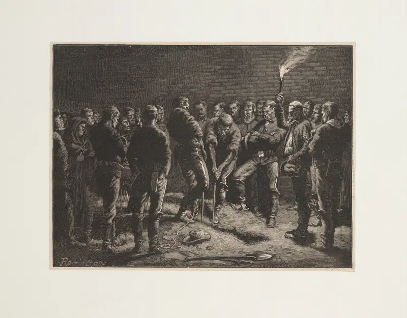 Apachefälttåget – begravning av Hatfields män av Frederic Remington