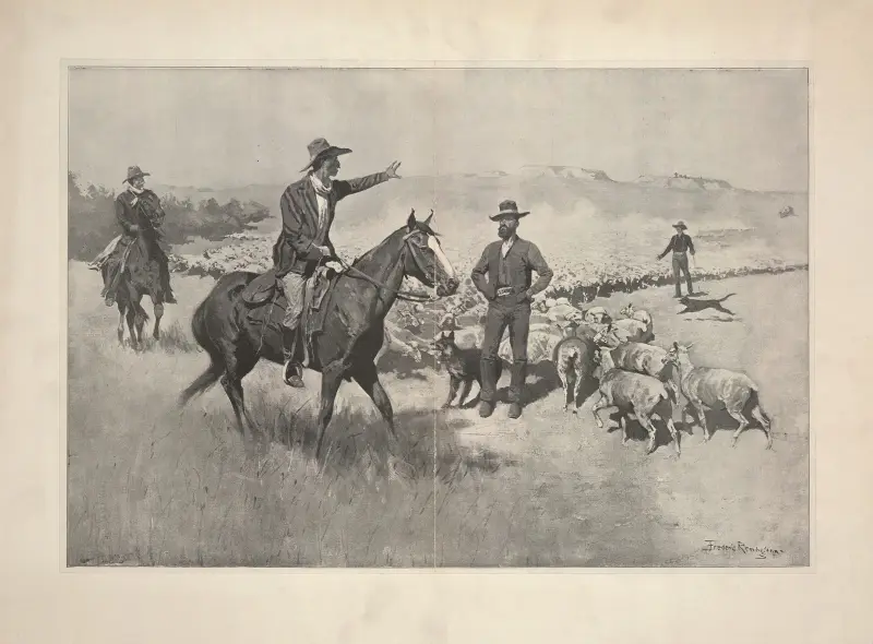 Torkan i sydväst: boskapsägare varnar fårherdar att hålla sig borta från deras vatten av Frederic Remington