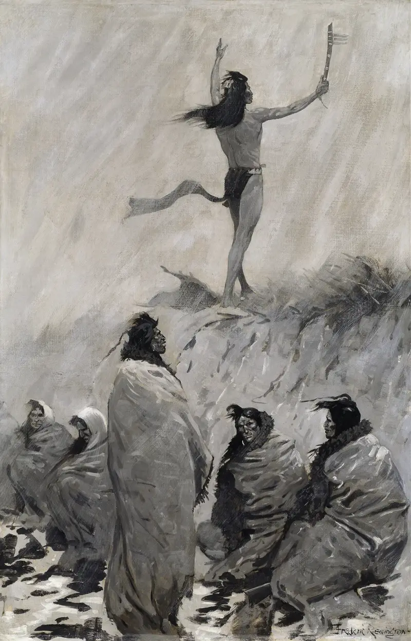 Eldslukaren sträckte armarna mot åskfågeln av Frederic Remington