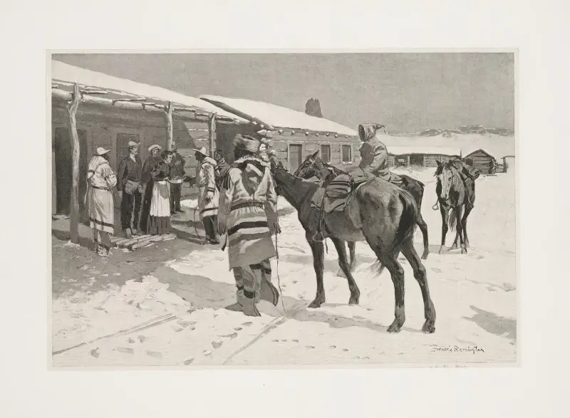 White man’s Big Sunday–Indian visitors on Thanksgiving Day av Frederic Remington