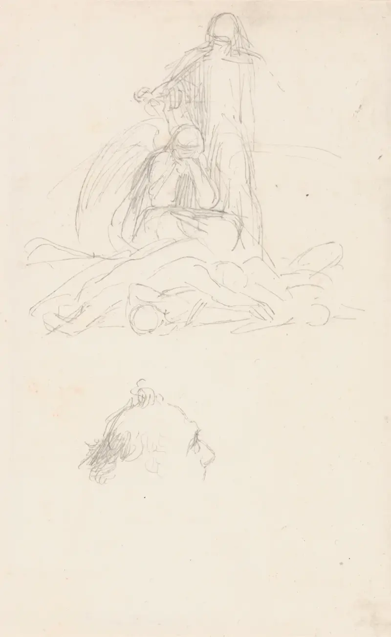 Studies of Death and the Resurrection, and a Head of a Man av George Frederic Watts