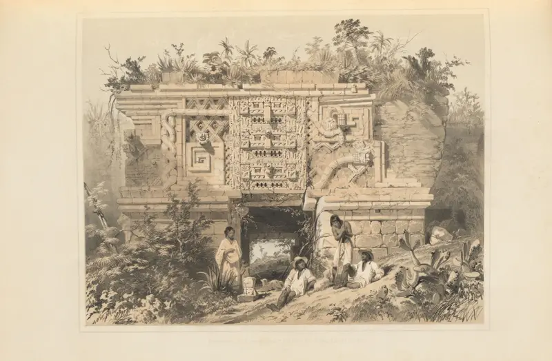 Teil eines Gebäudes namens Las Monjas in Uxmal von Frederick Catherwood