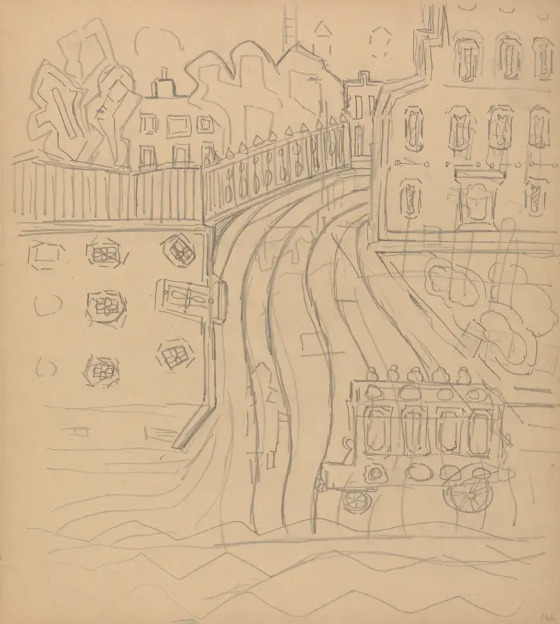 Cave of the Golden Calf; City Street with Omnibus av Spencer Frederick Gore
